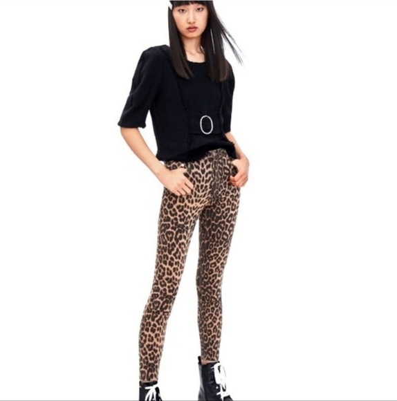 Topshop Brown Leopard Print Leggings - Size 2 NWT - Picture 1 of 5